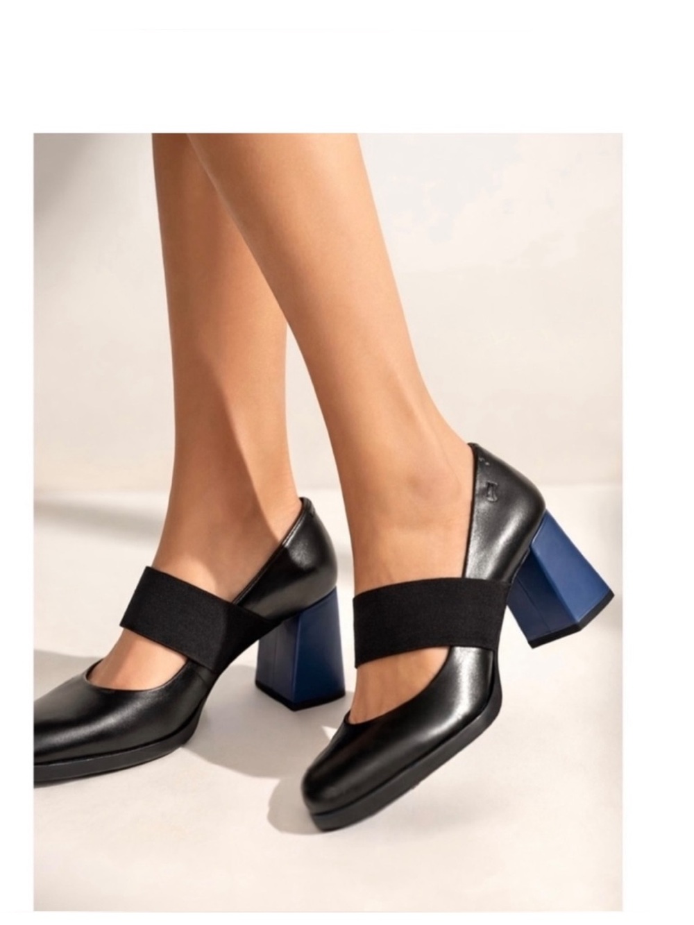 CAMPER KARA PUMP MARY JANE STRAP BLACK WITH BLUE HEELS SHOES SZ 36